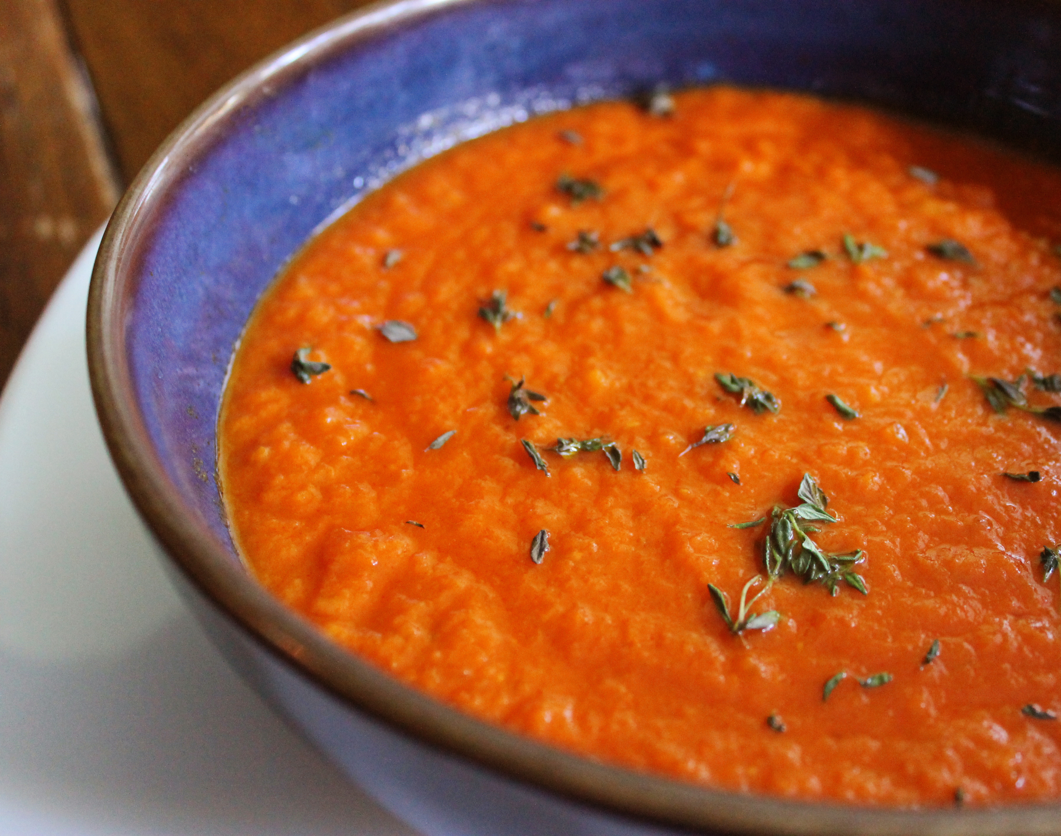 Tomato Based Soups
 Creamy Tomato Thyme Soup – Plant Based on a Bud