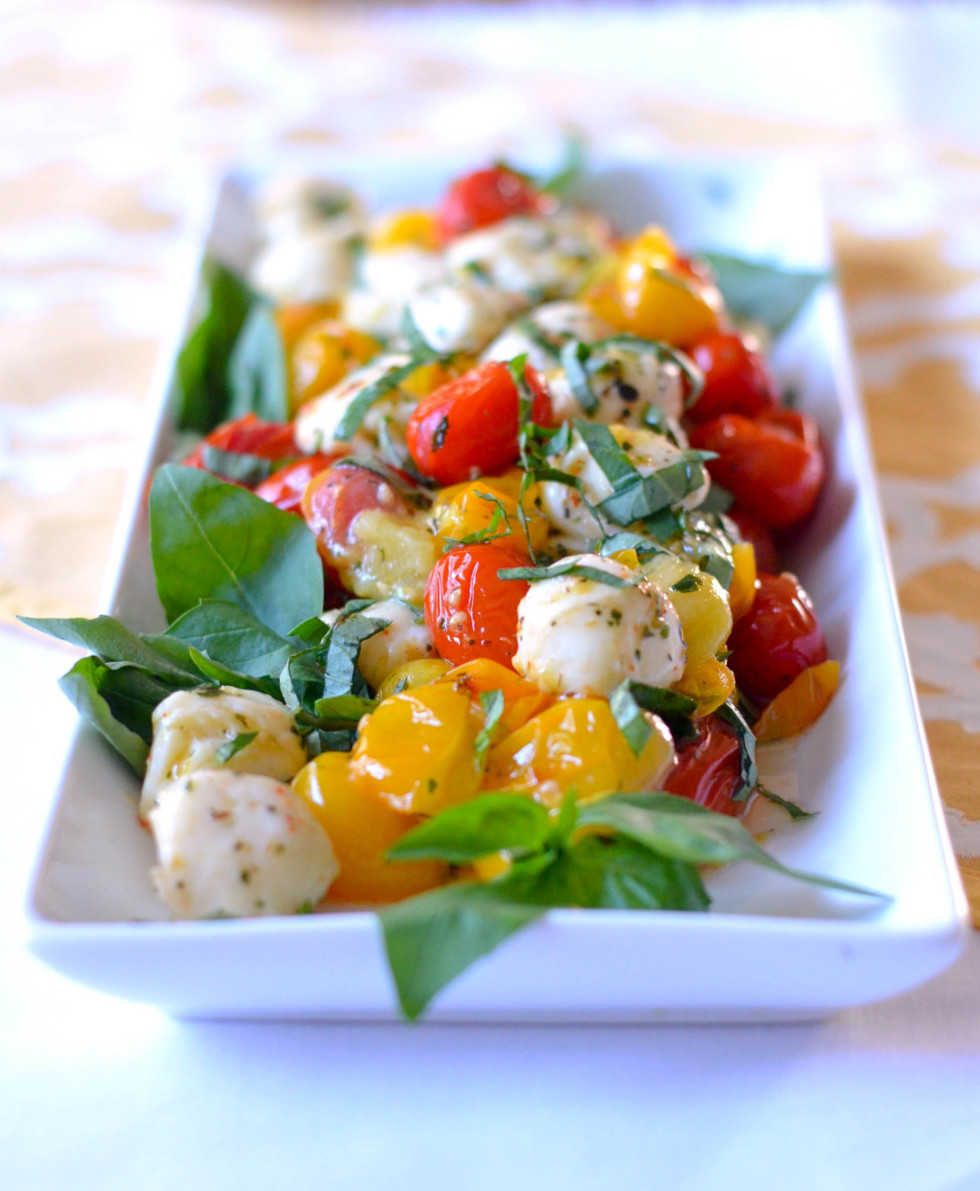 Tomato Caprese Salad
 Baby Spinach Raspberry and Toasted Walnut Salad in