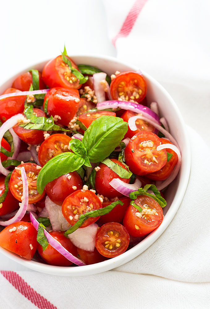 Tomato Onion Salad
 Tomato Basil and Red ion Salad