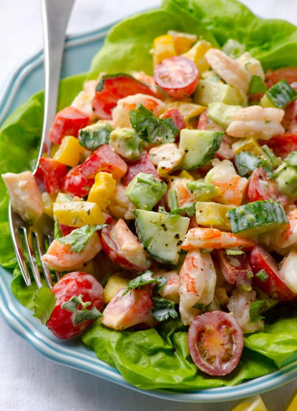Tomato Salad Recipes
 Shrimp Avocado Tomato Salad with Greek Yogurt Dressing