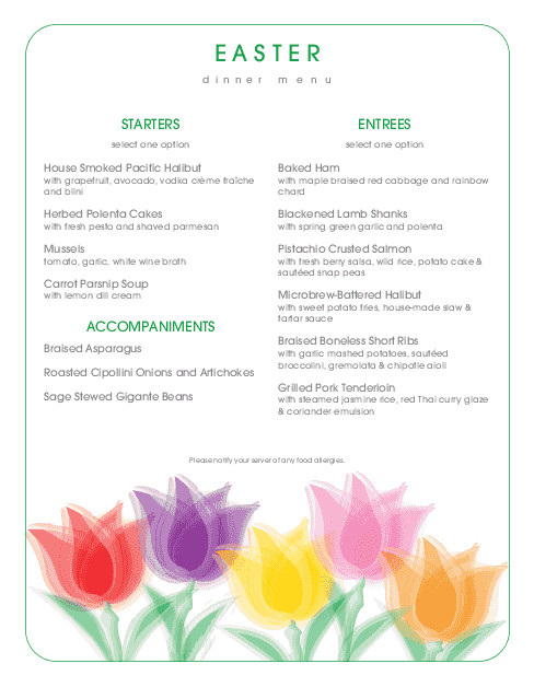 Traditional Easter Dinner Menu
 Traditional Easter Brunch Menu