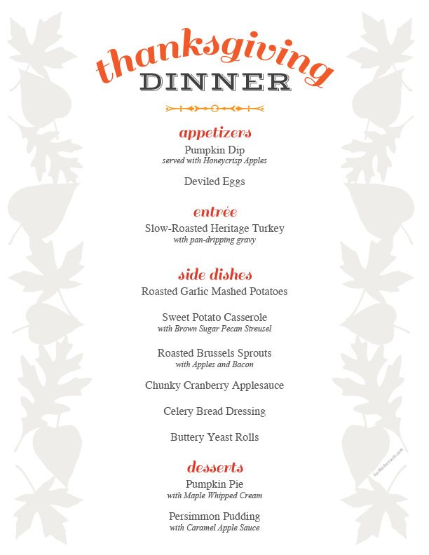 Traditional Thanksgiving Dinner Menu List
 thanksgiving menu printable holiday recipe roundup