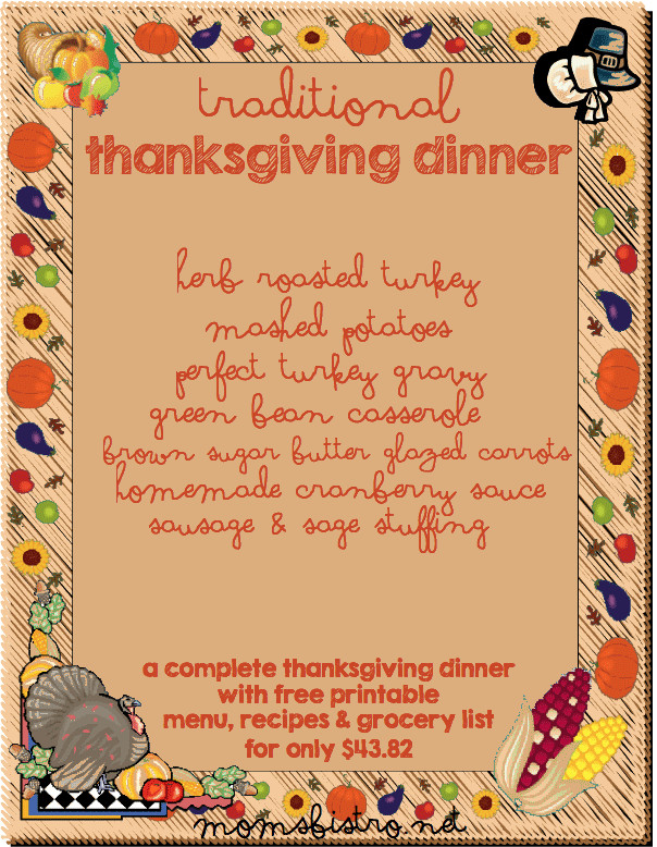 Traditional Thanksgiving Dinner Menu List
 30 Days of Kid Friendly Dinners With FREE Printable Weekly