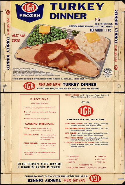 Tv Dinner Brands
 IGA Turkey TV Dinner store brand box 1960 s by