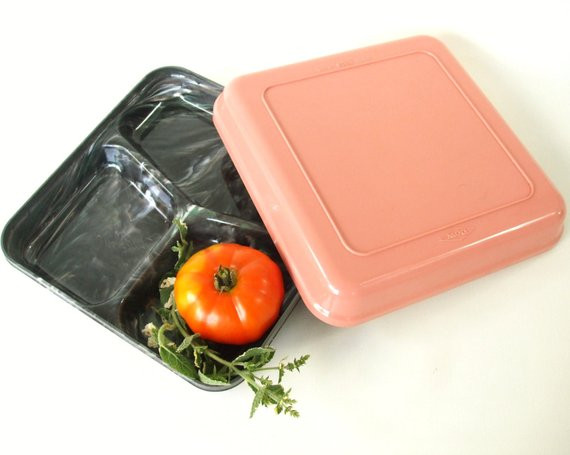 Tv Dinner Tray
 TV Dinner Plate Tray Black Pink 1950s Kitchen Vintage