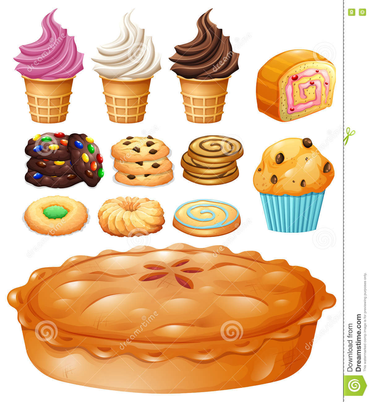 Type Of Dessert
 Set Many Types Desserts Stock Vector Image