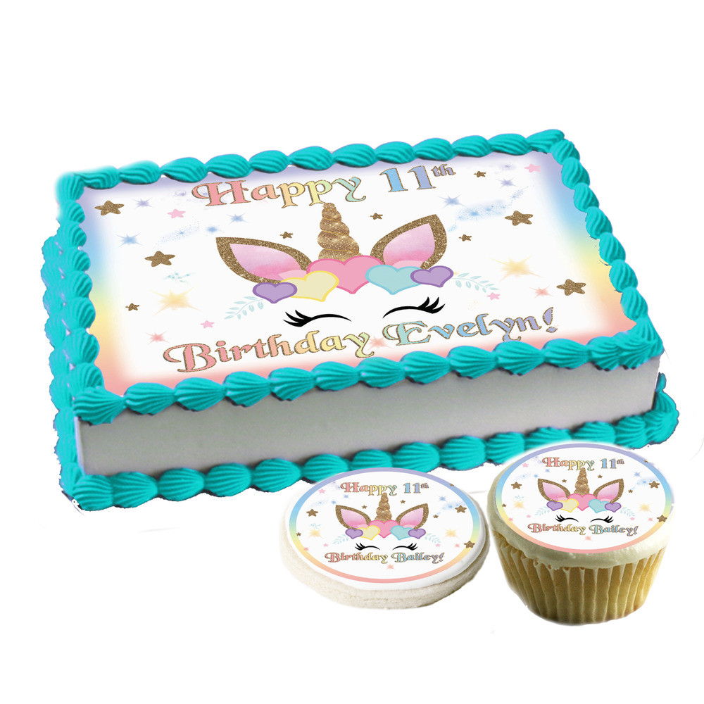Unicorn Sheet Cake
 Unicorn face hearts Birthday Cake topper Edible paper