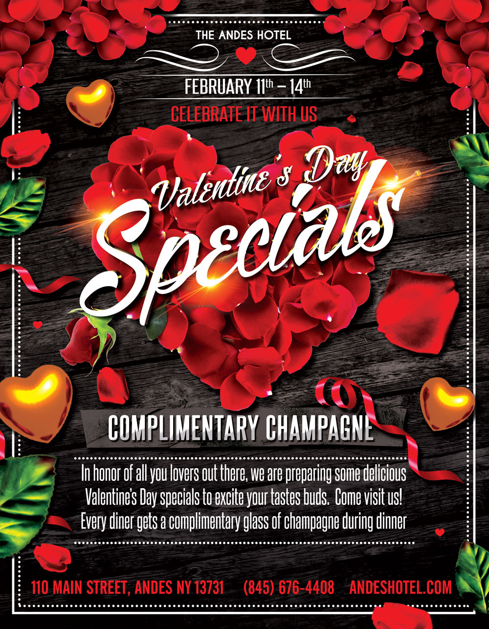 Valentine'S Day Dinner Specials
 VALENTINE’S DAY SPECIALS AND PLIMENTARY CHAMPAGNE