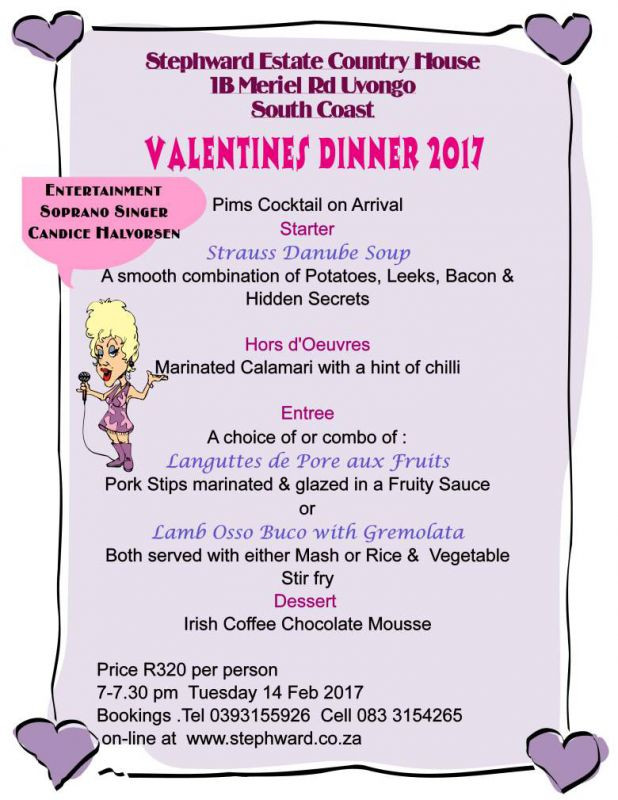 Valentines Dinner 2017
 Stephward Estate Event Booking Form