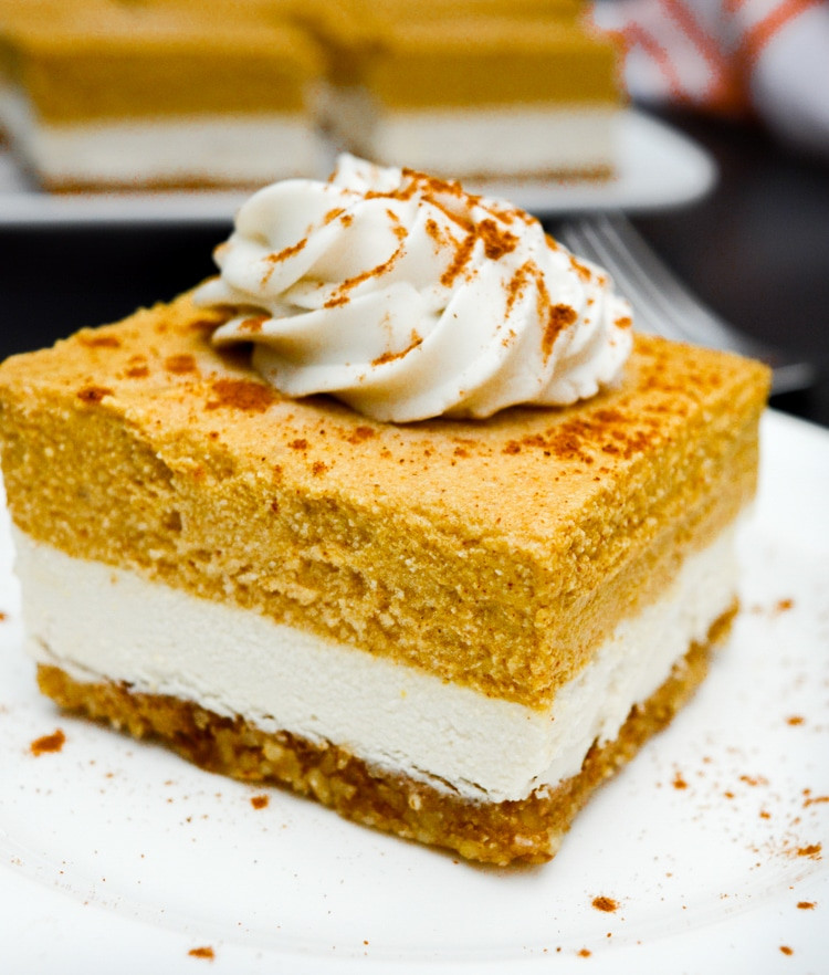 Vegan Pumpkin Desserts
 Vegan Pumpkin Cheesecake Bars [no bake]