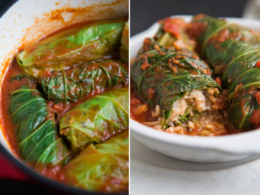 Vegan Stuffed Cabbage
 Vegan Cabbage Rolls with Tomato Sauce