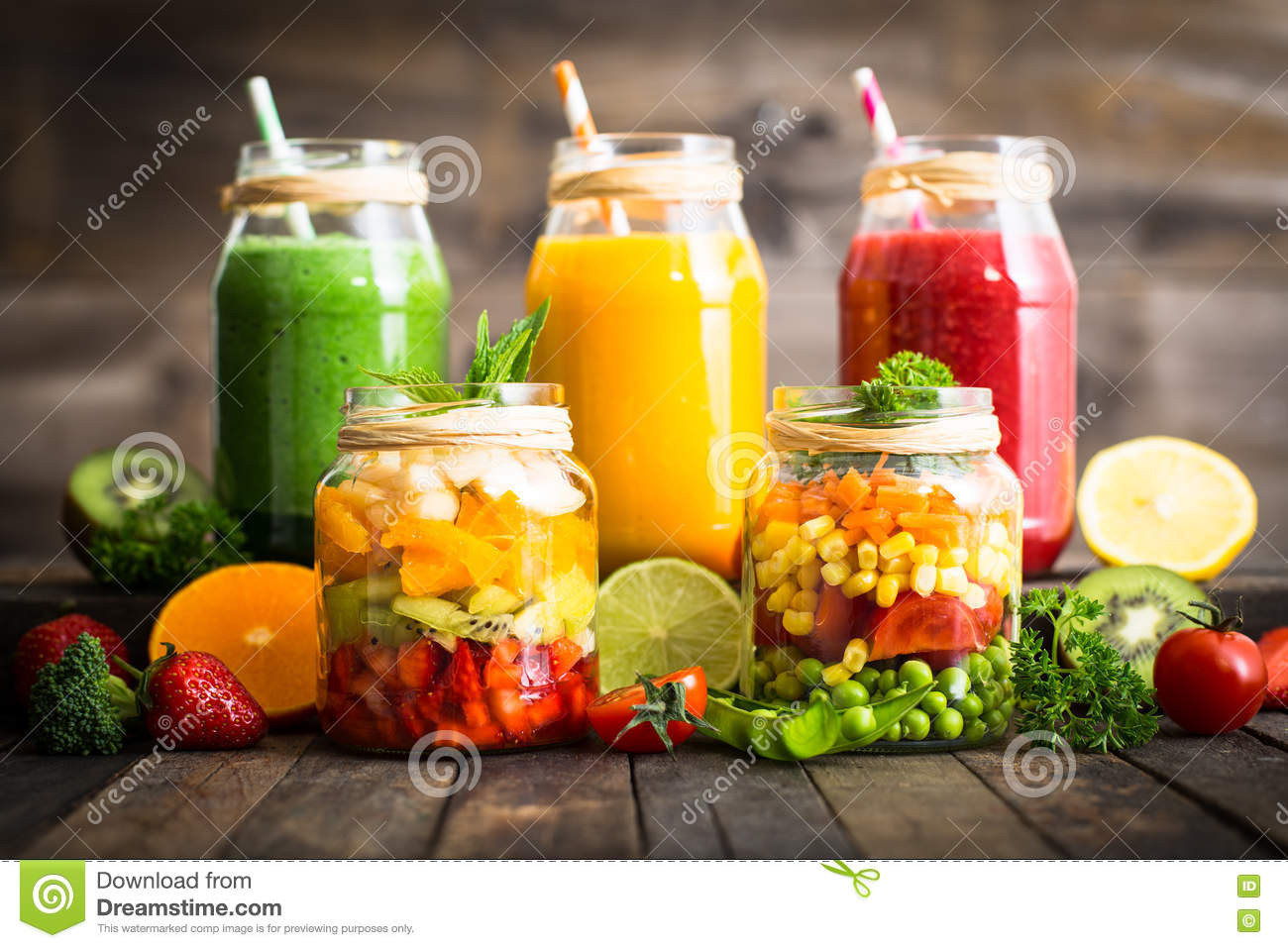Vegetables And Fruit Smoothies
 Healthy Fruit And Ve able Salad And Smoothies Stock