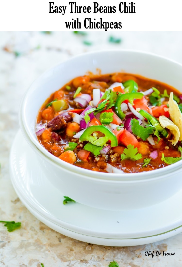 Vegetarian Bean Chili
 Easy Ve arian Three Beans Chili with Chickpeas Recipe