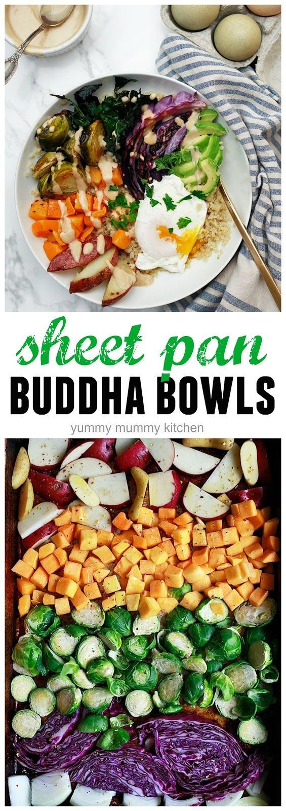 Vegetarian Sheet Pan Dinners
 Sheet Pan Winter Buddha Bowls with Tahini Sauce