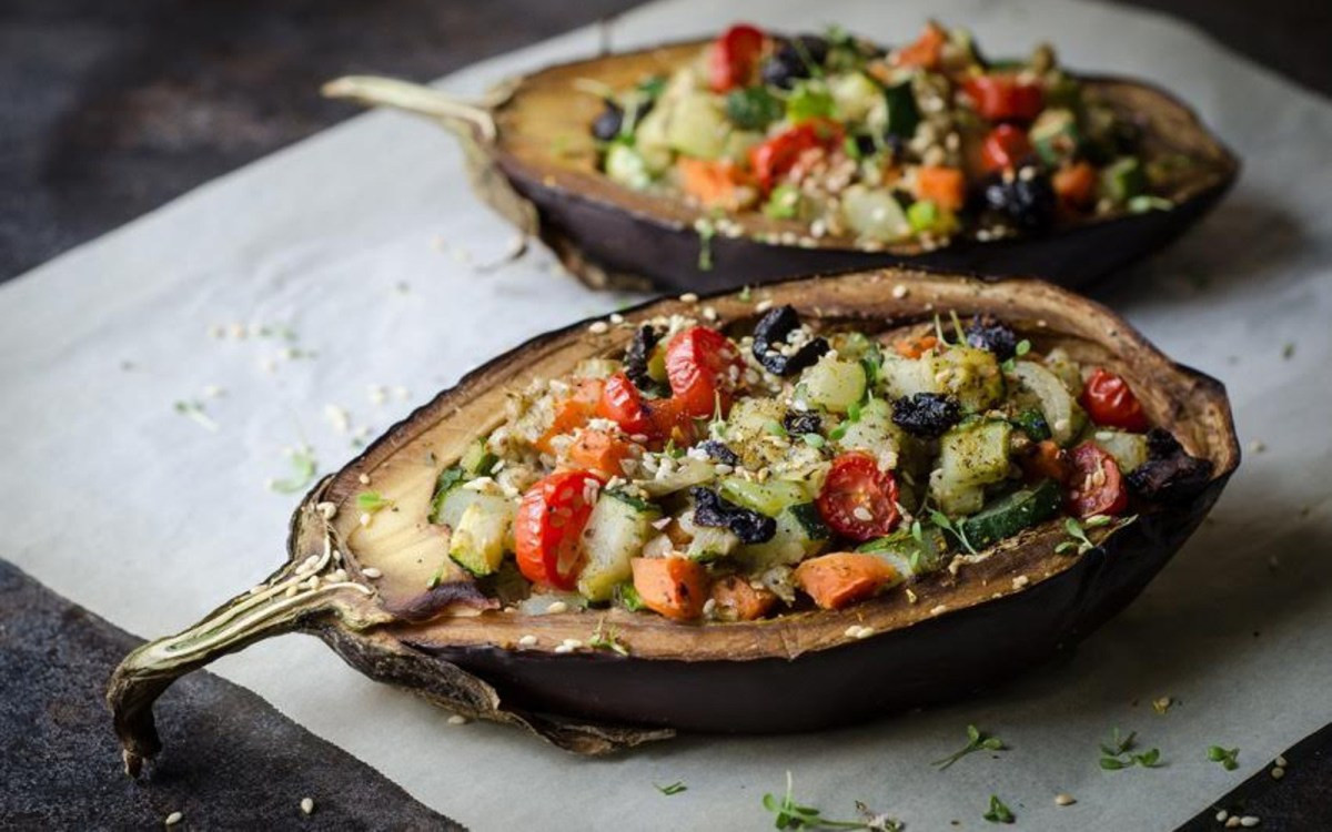 Vegetarian Stuffed Eggplant
 Ve able Stuffed Baked Eggplant [Vegan] e Green Planet