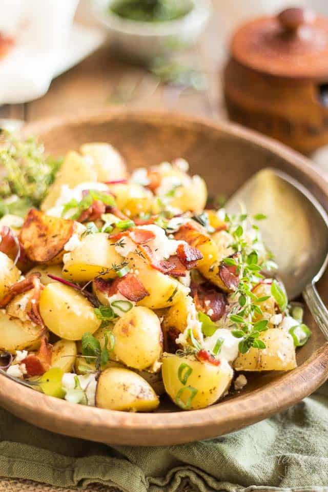 Warm Potato Salad
 Warm Potato Salad with Creamy Goat Cheese and Crispy Bacon