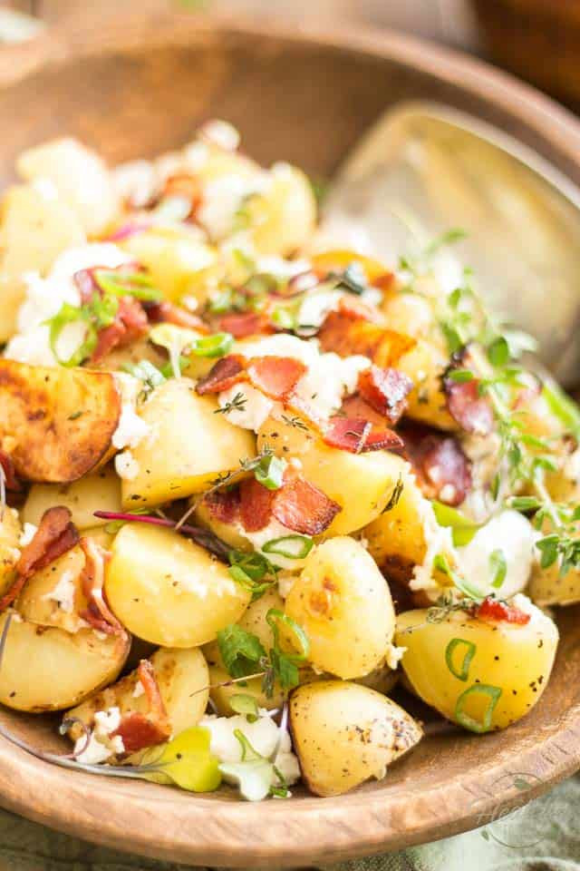 Warm Potato Salad
 Warm Potato Salad with Creamy Goat Cheese and Crispy Bacon