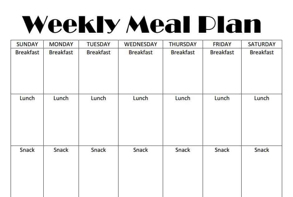 Weekly Dinner Planner
 Printable Weekly Meal Plan Template