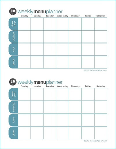 Weekly Dinner Planner
 The Peaceful Mom