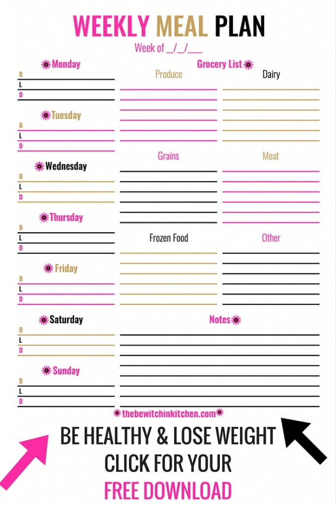 Weekly Dinner Planner
 Weekly Meal Plan Download