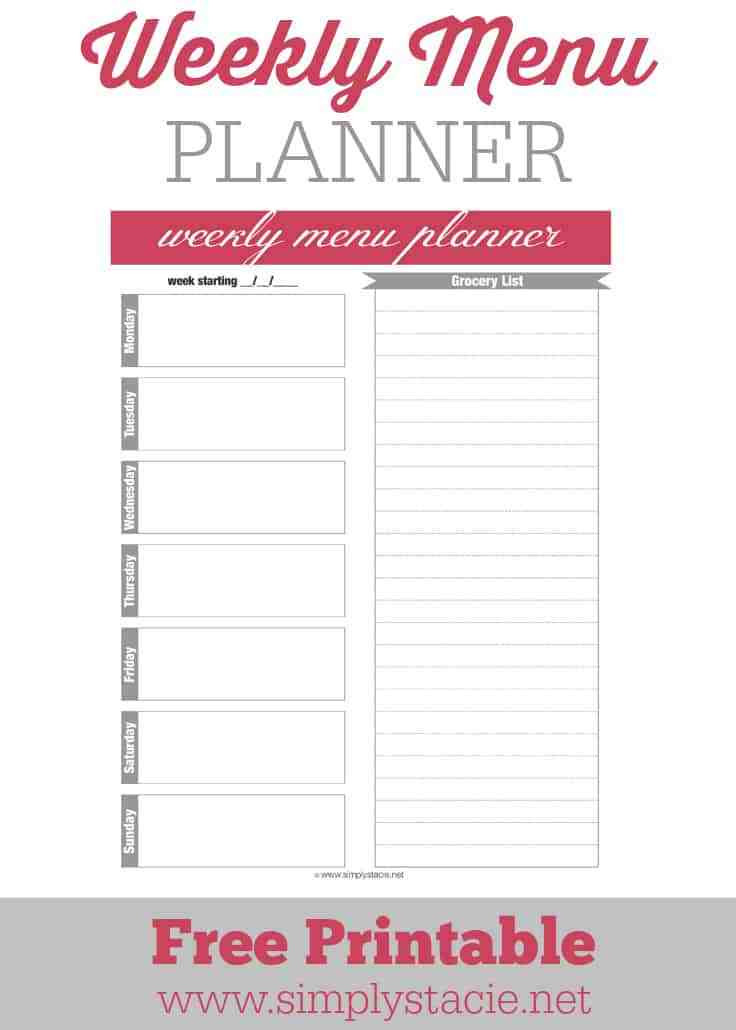 Weekly Dinner Planner
 Weekly Menu Planner Printable Simply Stacie