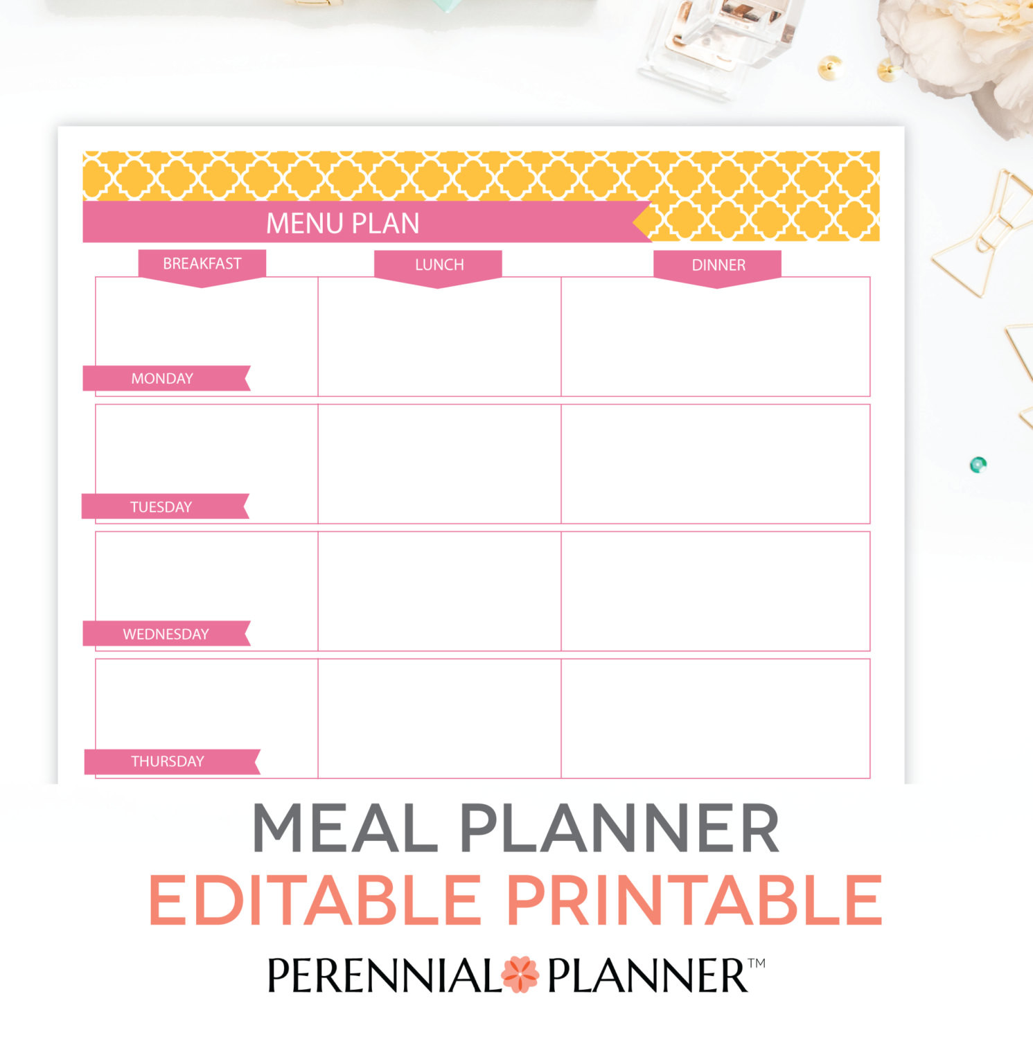 Weekly Dinner Planner
 Menu Plan Weekly Meal Planning Template Printable EDITABLE