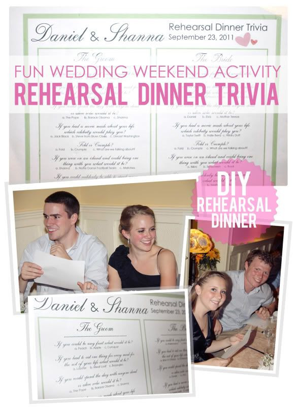 What For Dinner Games
 Rehearsal Dinner Games on Pinterest