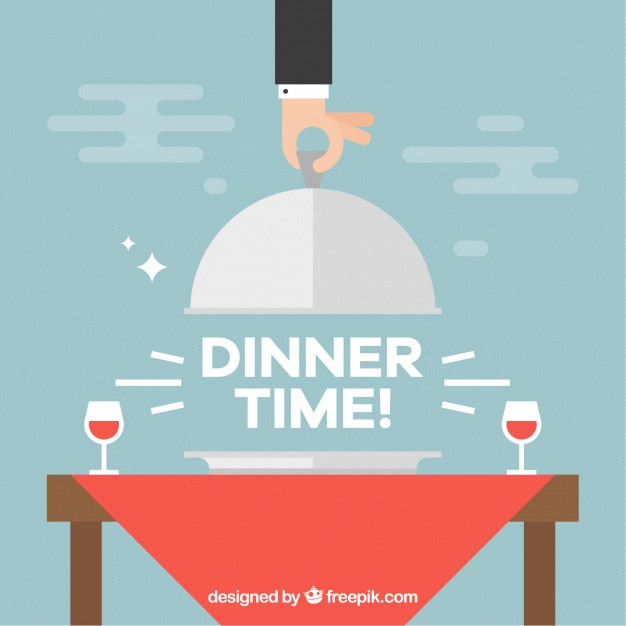 What Time Is Dinner Time
 Dinner time position with wine glasses Vector