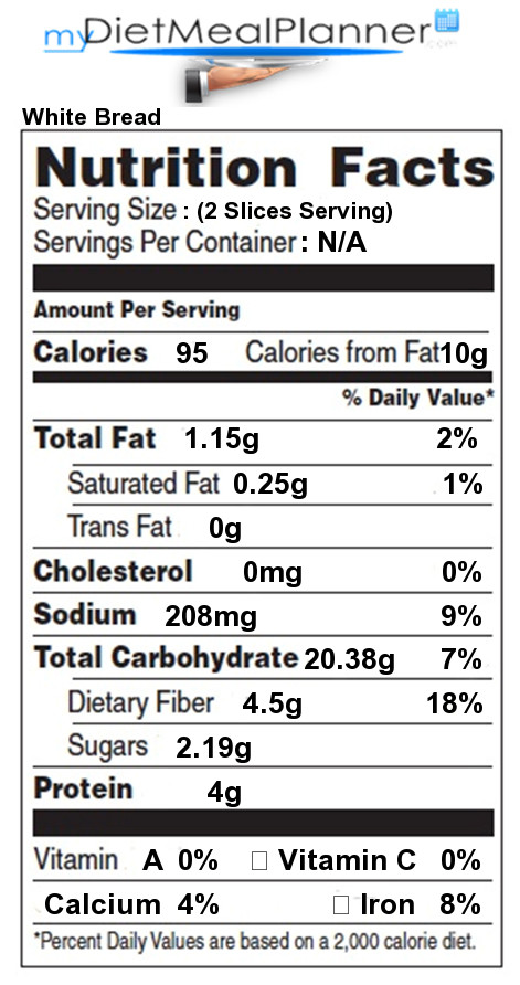 White Bread Nutrition Facts
 Trans Fat in White Bread Nutrition Facts for White Bread