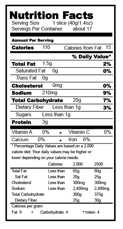 White Bread Nutrition Facts
 Rustic White Bread Sandwich Bread