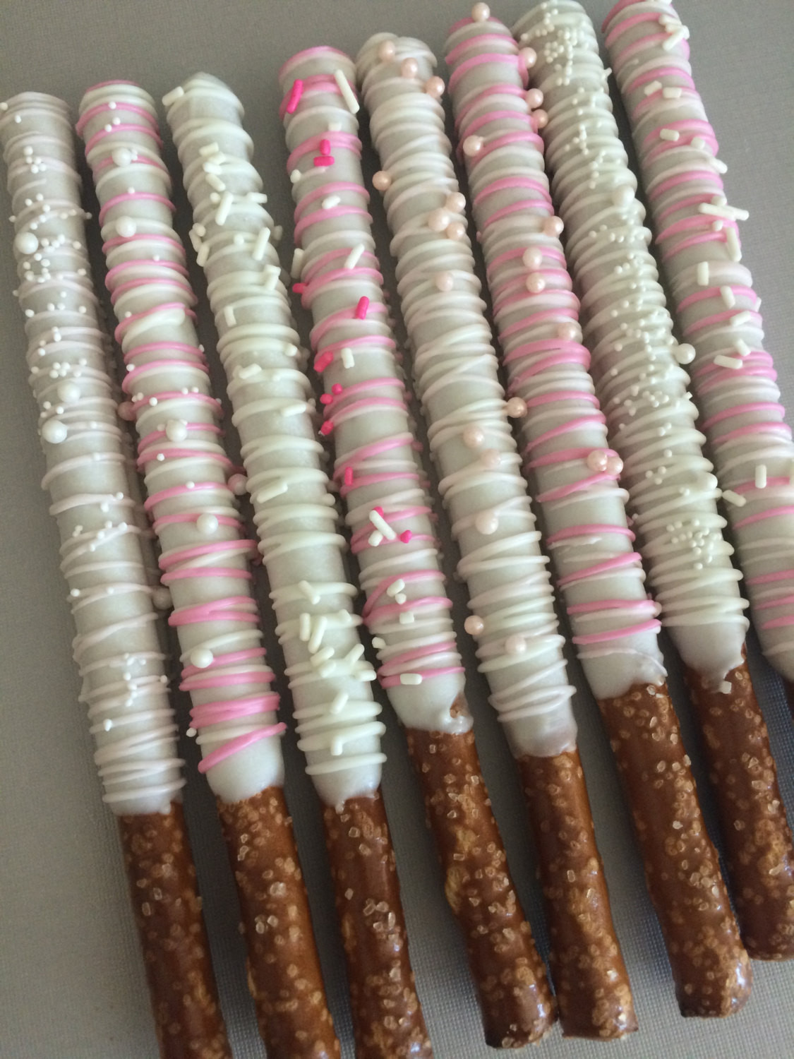 White Chocolate Covered Pretzels
 Pink and White Chocolate Covered Pretzels