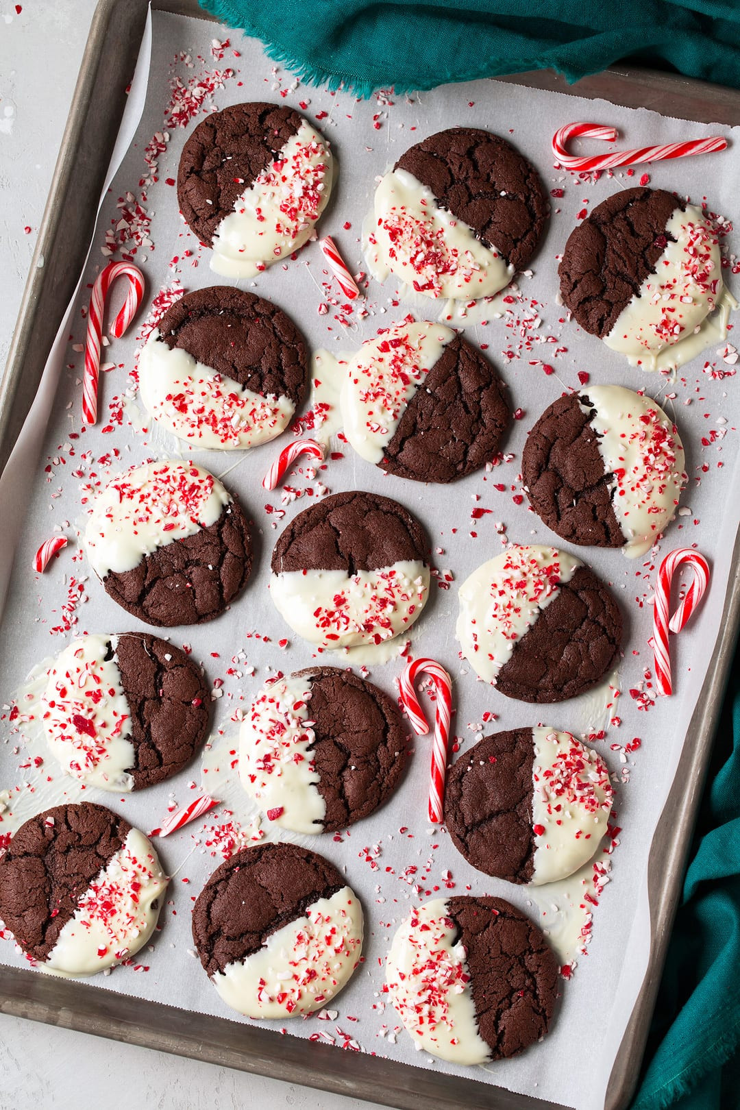 White Chocolate Peppermint Cookies
 White Chocolate Dipped Peppermint Chocolate Cookies