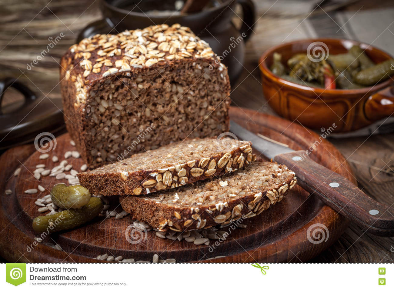 Whole Grain Rye Bread
 Whole Grain Rye Bread With Seeds Stock Image of