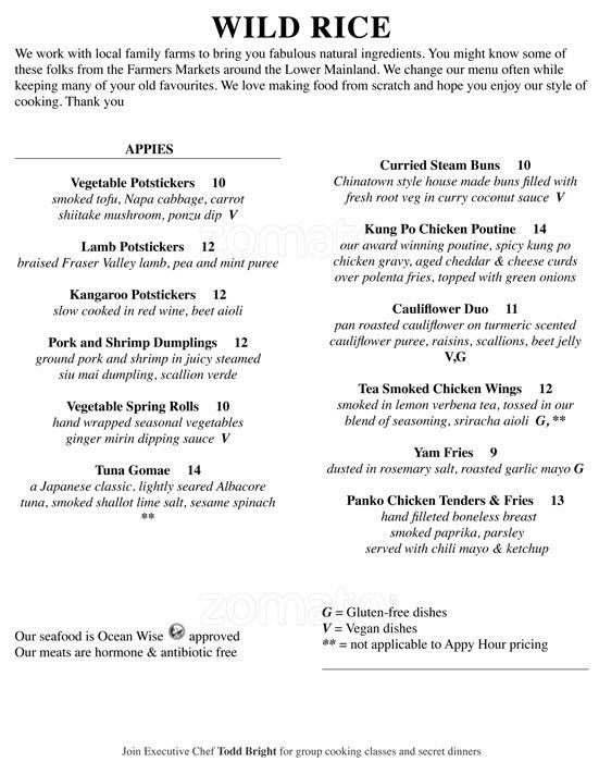 Wild Rice Menu
 Wild Rice Market Bistro Menu Menu podniku Wild Rice