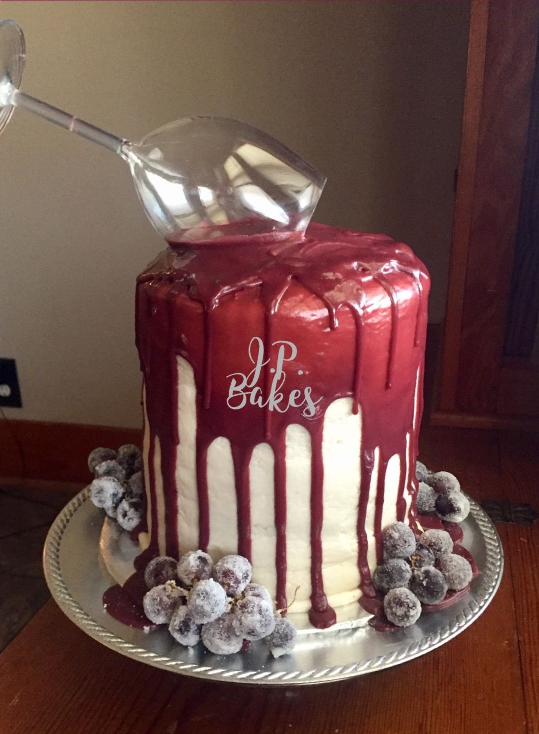 Wine Birthday Cake
 Birthday cake 50th wine sugared fruit grapes spilled wine