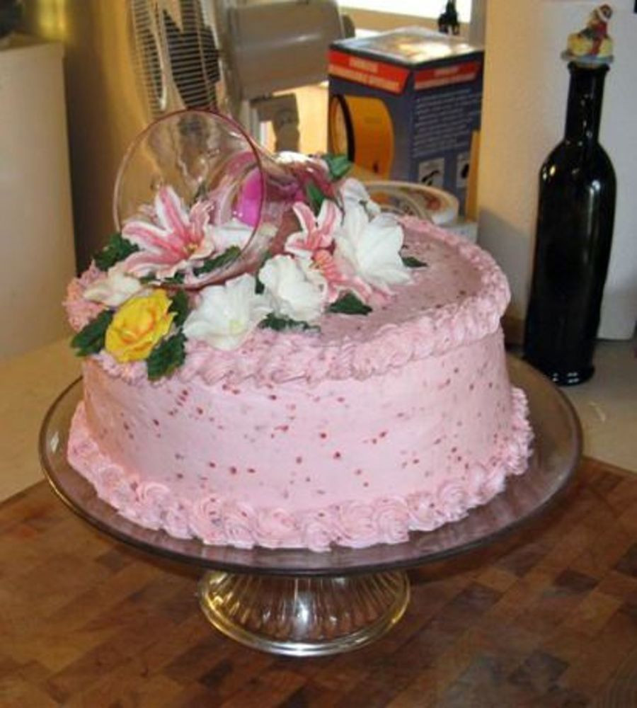 Wine Birthday Cake
 Wine Glass And Flowers Birthday Cake CakeCentral