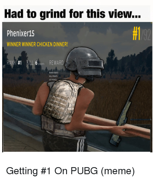 Winner Winner Chicken Dinner Meme
 Had to Grind for This View Phenixer15 WINNER WINNER