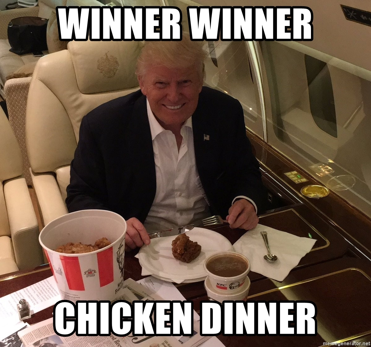 Winner Winner Chicken Dinner Meme
 Winner winner Chicken dinner Trump KFC fork and knife