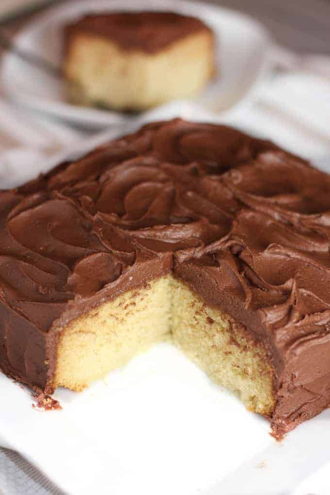 Yellow Cake With Chocolate Frosting
 Old Fashioned Yellow Cake with Easy Chocolate Frosting
