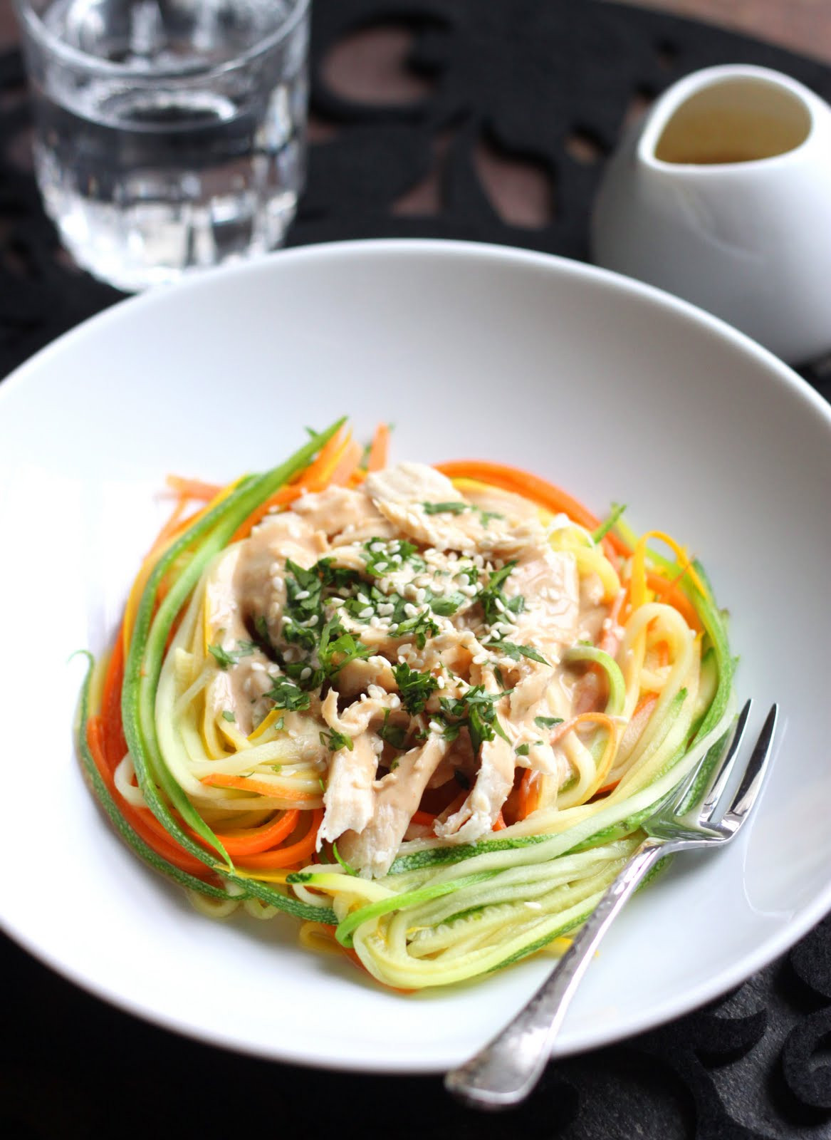 Zucchini And Chicken
 Zucchini Noodles with Chicken and Tangy Peanut Sauce