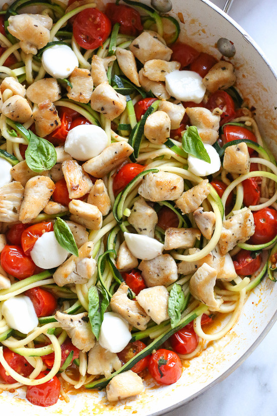 Zucchini And Chicken
 Chicken and Zucchini Noodle Caprese