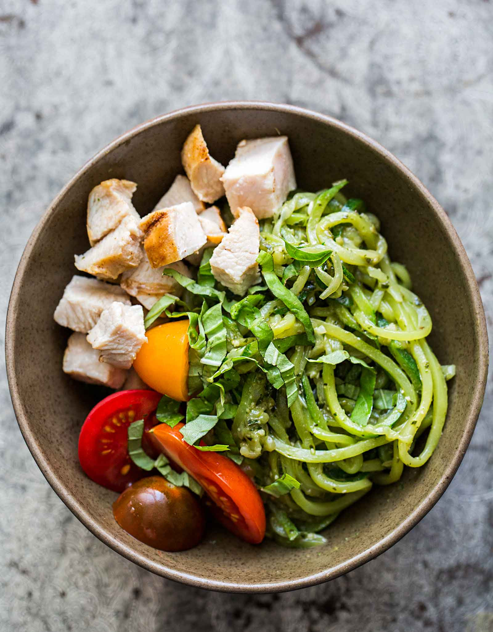 Zucchini And Chicken
 Zucchini Noodle Chicken Pesto Bowl Recipe