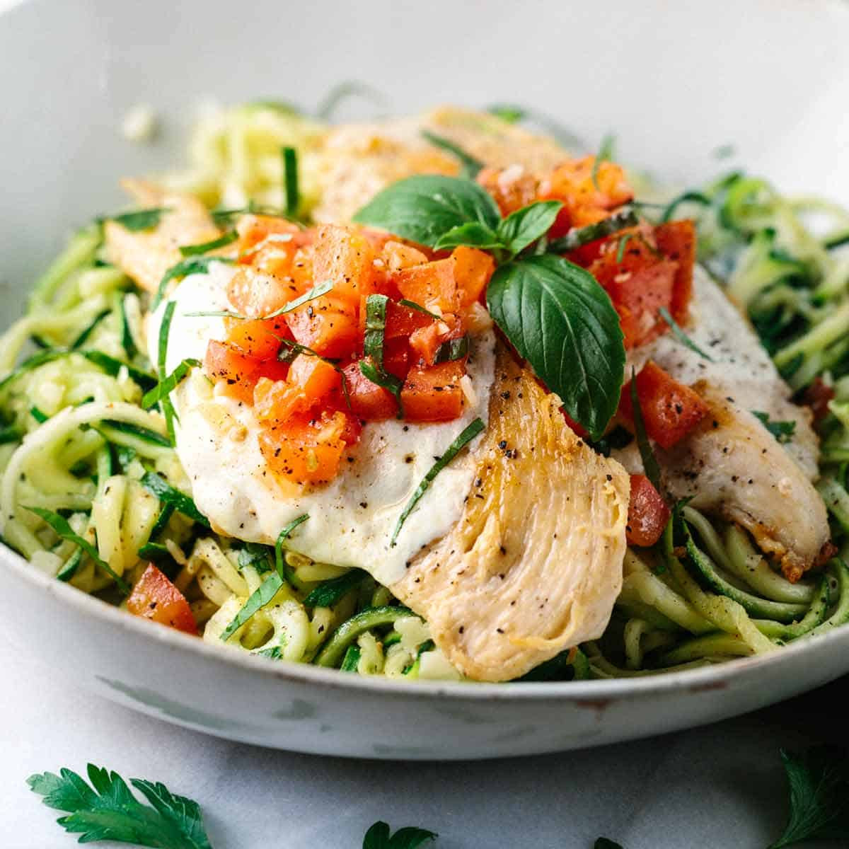 Zucchini Noodles Recipe With Chicken
 Skillet Bruschetta Chicken with Zucchini Noodles