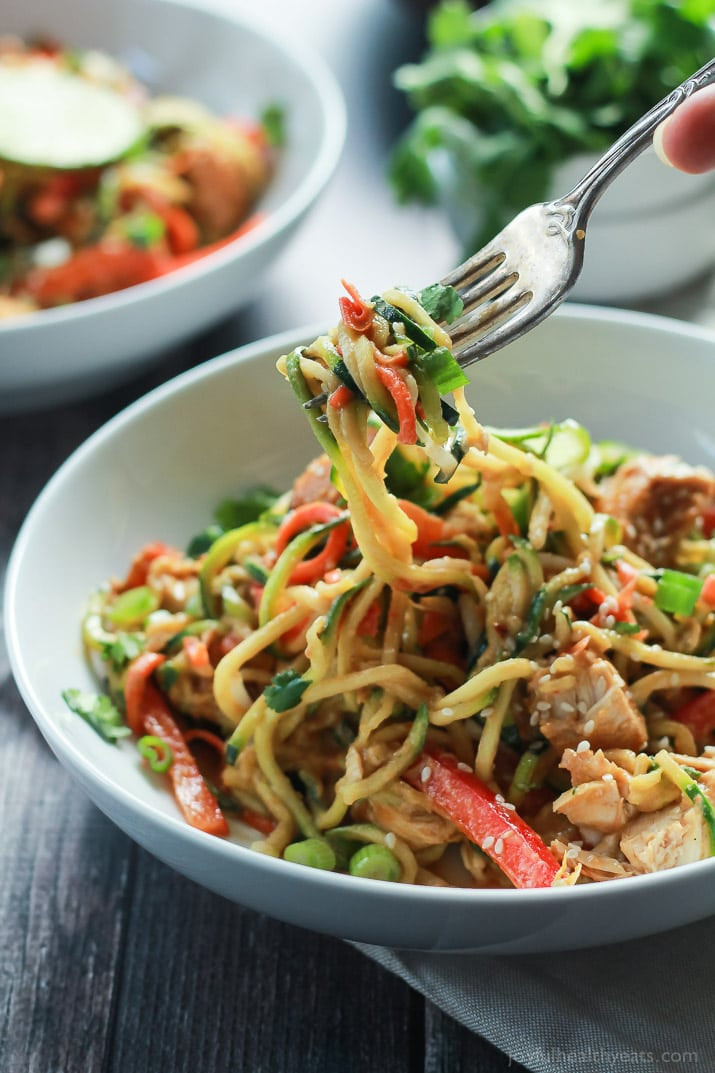 Zucchini Noodles Recipe With Chicken
 Thai Chicken Zoodles with Spicy Peanut Sauce