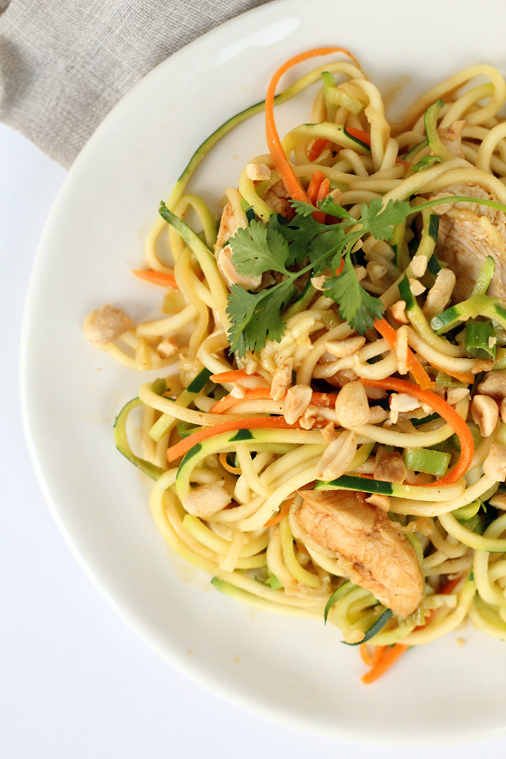 Zucchini Noodles Recipe With Chicken
 Asian Peanut Zucchini Noodles with Chicken Skinnytaste