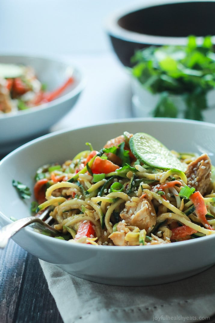 Zucchini Noodles Recipe With Chicken
 Thai Chicken Zoodles with Spicy Peanut Sauce