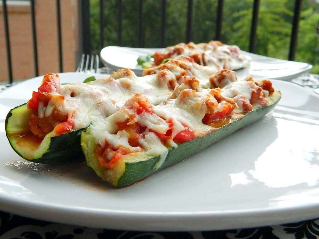 Zucchini Pizza Boats
 Roasted Zucchini Pizza Boats