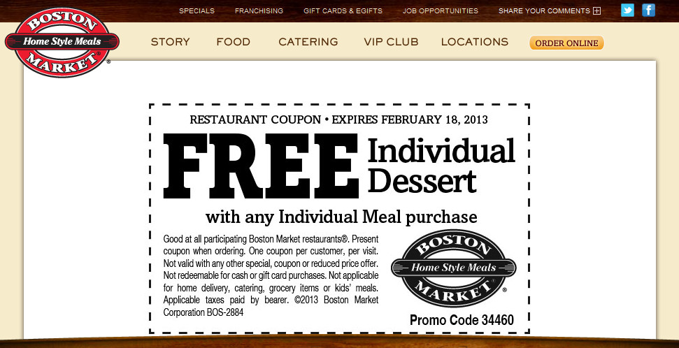Boston Market Thanksgiving Dinner 2019
 Boston Market Coupons Free dessert with your meal at