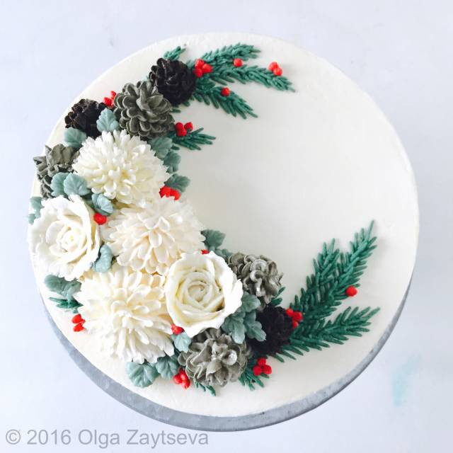 Buttercream Christmas Cakes
 Buttercream Pinecone Christmas Wreath cake CakesDecor