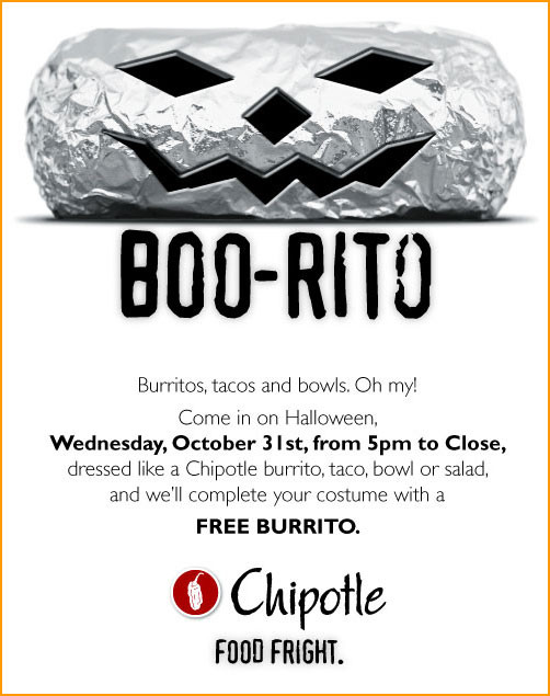 Chipotle Halloween Burritos
 HALLOWEEN ONLY FREE CHIPOTLE BURRITO Doobybrain